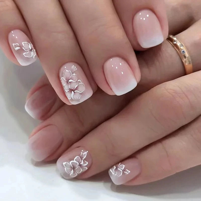 Soft French Blossom Press‑On Nail Set (24 pcs)